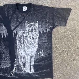 Vintage Wolf All Over Print T-Shirt Men's Large
